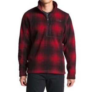 The North Face Red Plaid Gordon Lyons 1/4 Zip Pullover Sweater Sz L